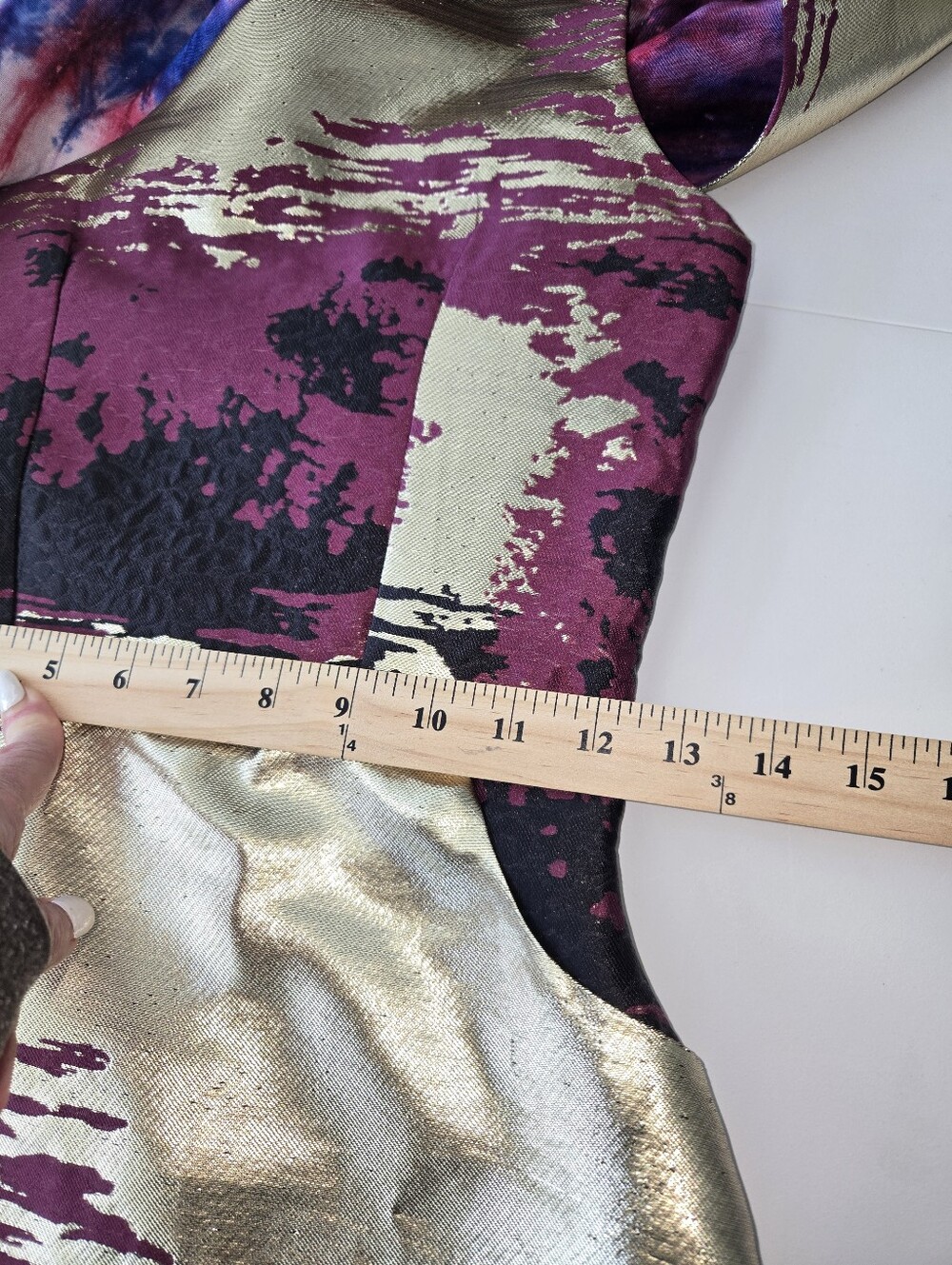 NWT Kahindo Hadiza One-Shoulder Metallic Gold Burgundy Mini Dress Size 4. - Picture 8 of 10